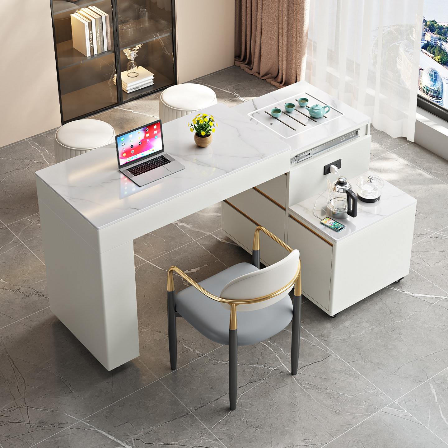 可旋转伸缩移动小茶台岩板茶桌椅组合现代简约轻奢家用阳台泡茶桌,淘宝优惠券,粉丝福利购,淘宝优惠卷