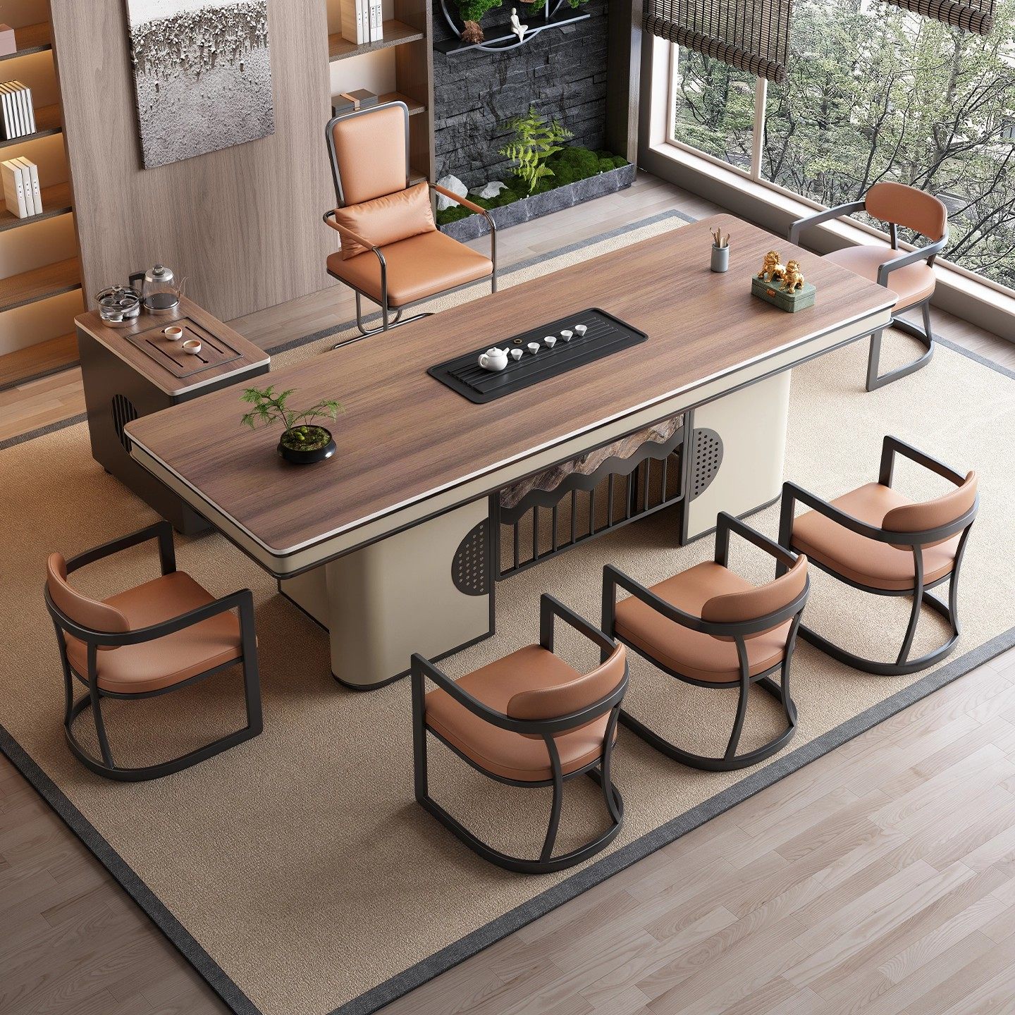 木纹岩板茶桌2025新款高端家用茶室办公室烧水壶一体全自动泡茶台,淘宝优惠券,粉丝福利购,淘宝优惠卷