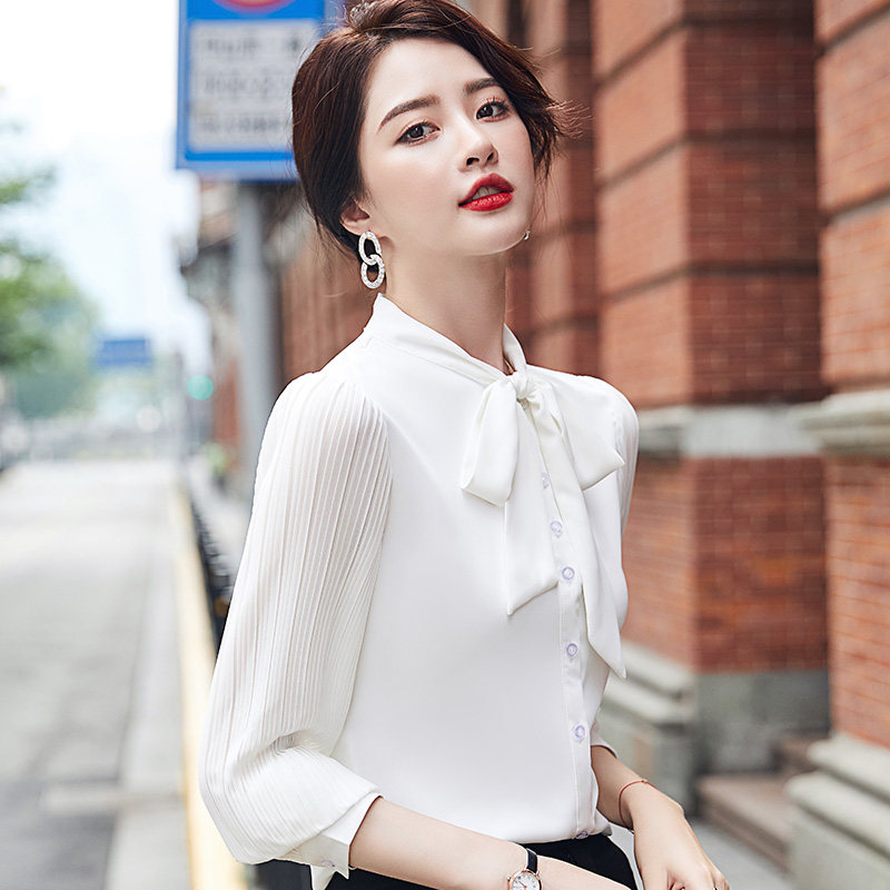 洋气雪纺女长袖职业气质蝴蝶结衬衫 怡情姿衬衫