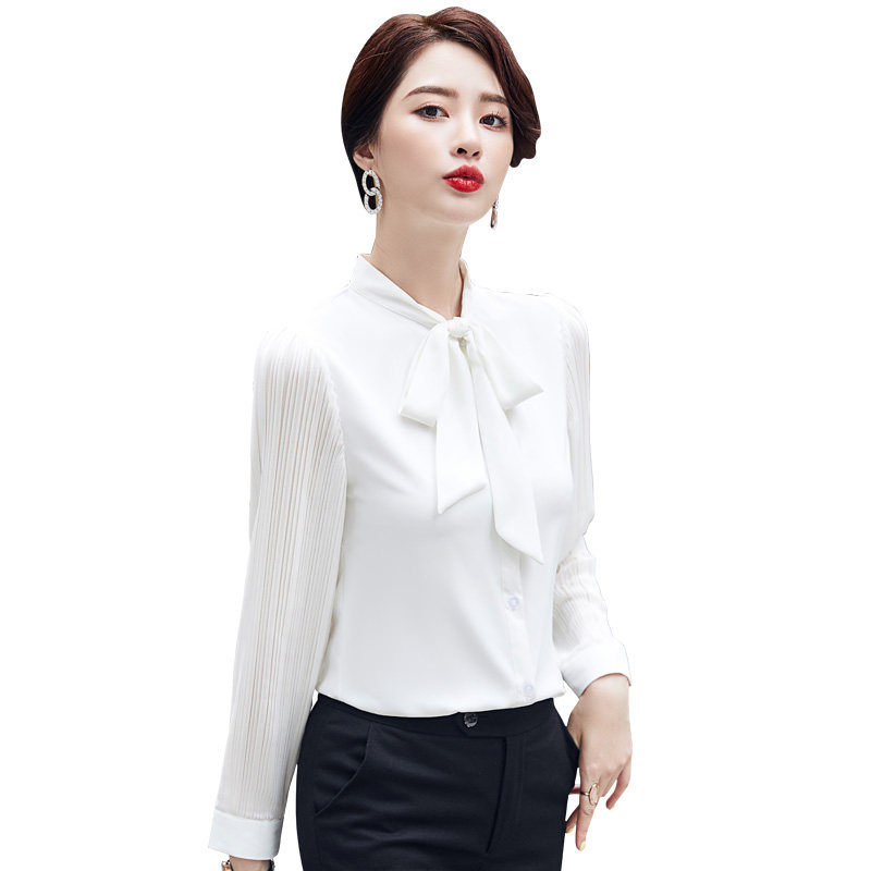 洋气雪纺女长袖职业气质蝴蝶结衬衫 怡情姿衬衫