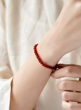 天然巴西红玛瑙手串女士红色水晶