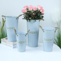 Retro to make old sheet metal flower barrel iron art vase flower shop Dry flowers Wake flowers buckets Home Bottled Water Big number Flowers Bucket