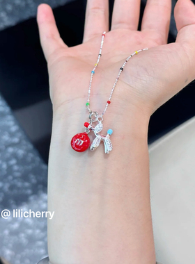 lili甜酷游园气球狗项链夏日银色小众百搭锁骨链颈链可爱配饰女