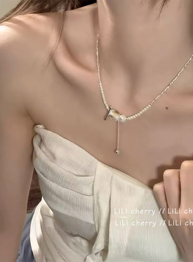 极简金箔水晶珍珠碎银项链