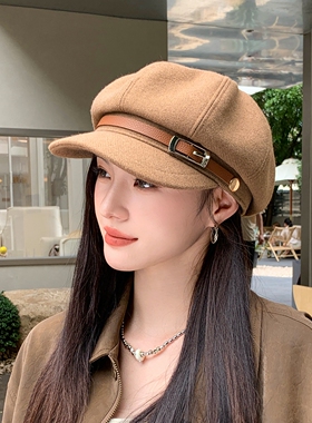 英伦秋冬女八角贝雷帽显脸小