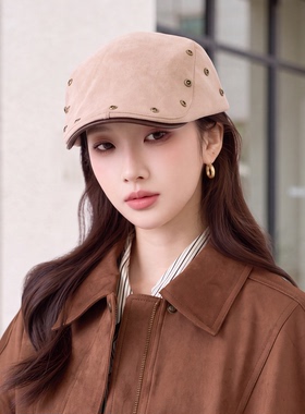 复古朋克铆钉显脸小鸭舌帽女款