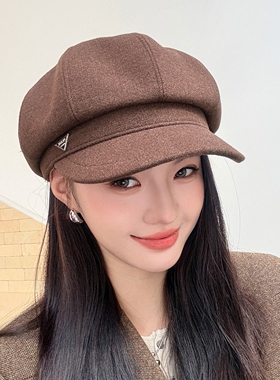 复古女款八角贝雷帽秋冬显脸小