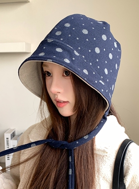 秋冬复古波点渔夫帽女保暖护耳