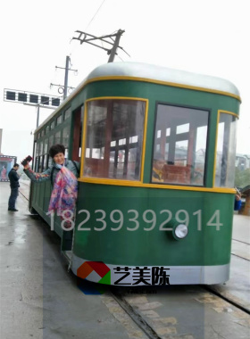 铁艺美陈复古火车头有轨电车摆件