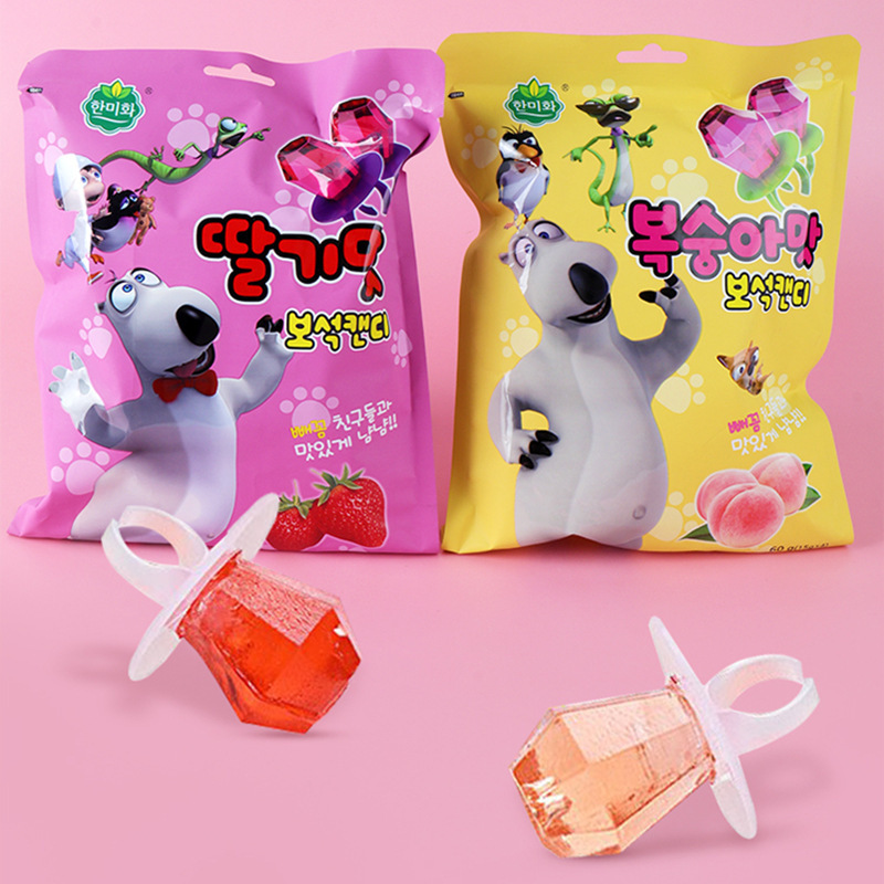 韩国进口韩美禾戒指糖60g袋儿童奶嘴水果味玩具糖棒棒糖抖音零食-图0