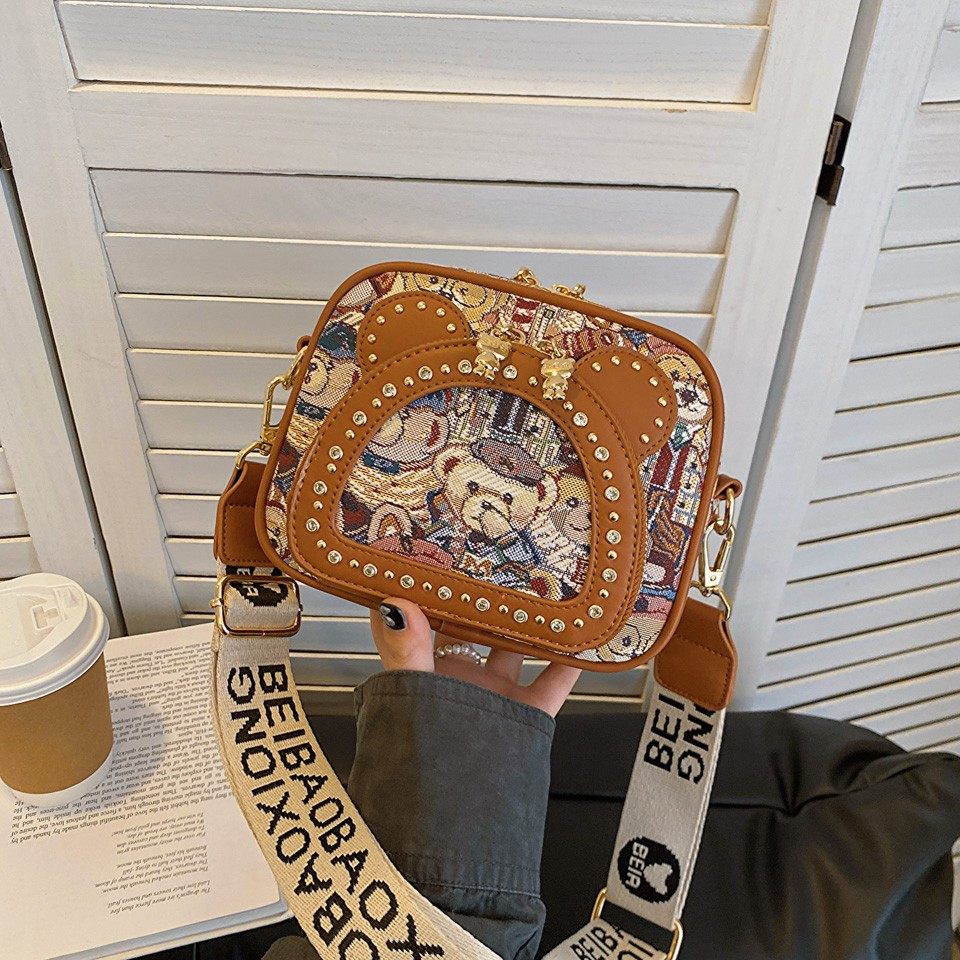 2025新款时尚休闲手机包百搭ins卡通帆布小方包单肩斜挎包小包包,淘宝优惠券,粉丝福利购,淘宝优惠卷