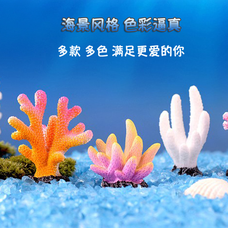 鱼缸造景装饰套餐金鱼缸海景珊瑚微景观水族箱珊瑚礁水草假山蓝色-图0