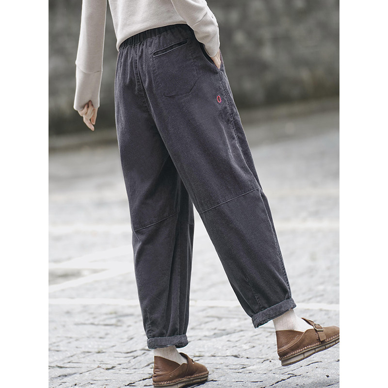 复古灯芯绒裤子女宽松休闲九分气球裤 加厚松紧腰条绒阔腿裤 灰色,淘宝优惠券,粉丝福利购,淘宝优惠卷