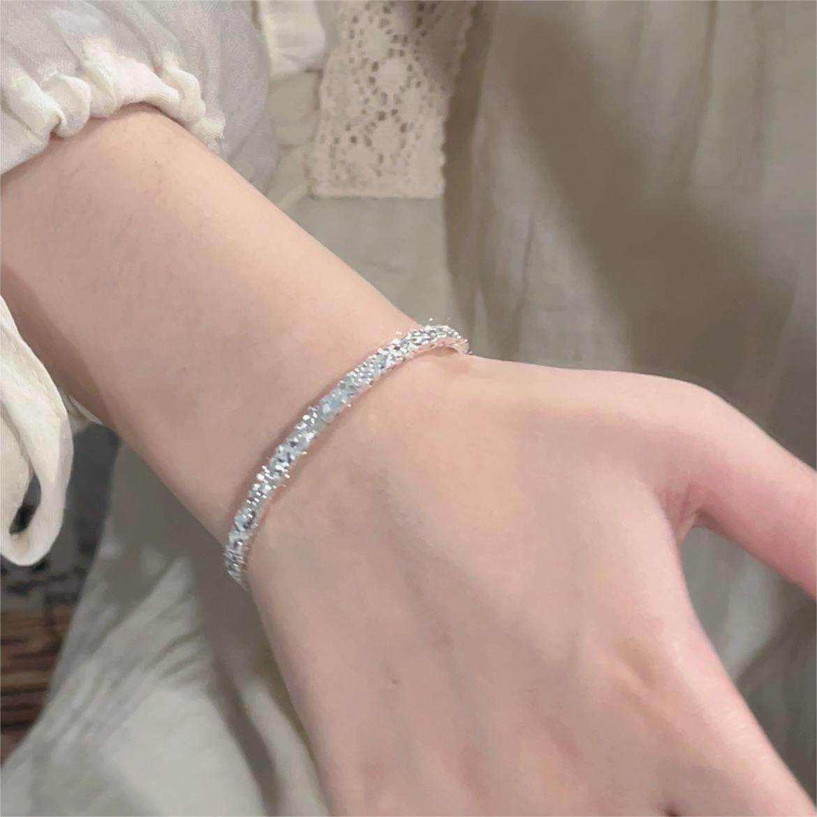 楚噢CHUO足银9999亮片碎冰冰手镯实心纯银闭口不掉色简约少女礼物,淘宝优惠券,粉丝福利购,淘宝优惠卷