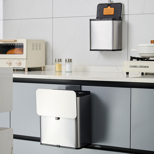 不锈钢垃圾桶厨房专用可挂式滑盖式小号橱柜门挂式卫生间粘贴挂墙 - 图1