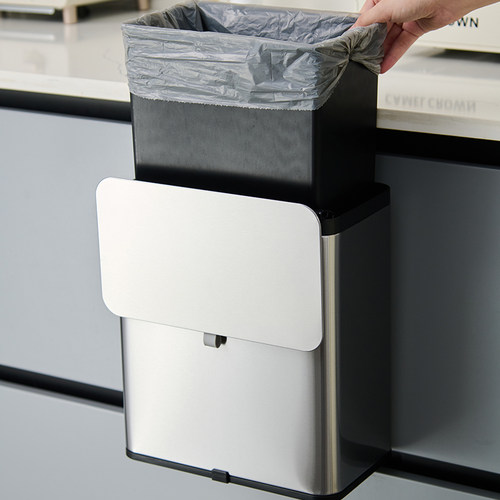 不锈钢垃圾桶厨房专用可挂式滑盖式小号橱柜门挂式卫生间粘贴挂墙 - 图2