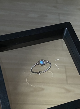 纯手工银饰绕线戒指天然灰月光