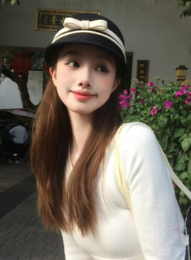 蝴蝶结马术帽黑白鸭舌帽女