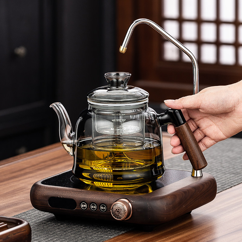 北美黑胡桃木上水抽水电陶炉煮茶炉套装耐热玻璃蒸煮茶壶茶具家用,淘宝优惠券,粉丝福利购,淘宝优惠卷
