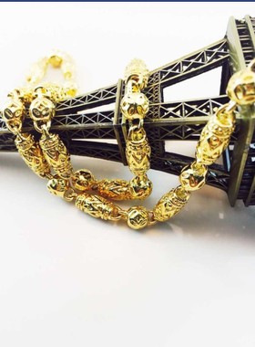 男士黄金项链镀金花桶麻绳六角防真假金 24K男女款金链子圆珠链