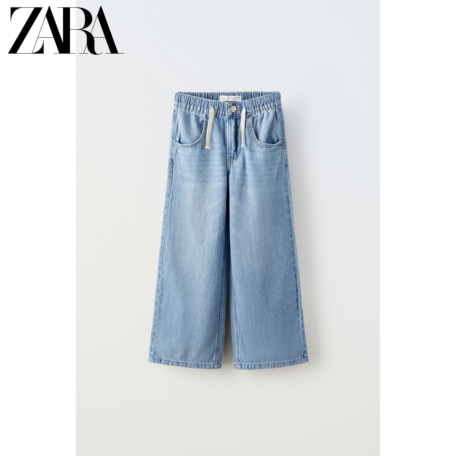 ZARA 24春季新品 童装女童 抽绳休闲阔腿牛仔裤 4441602 400