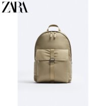 ZARA2023 Fall New Pint Mens Bag Sandbrown Nylon Double Shoulder Backpack 3214220107