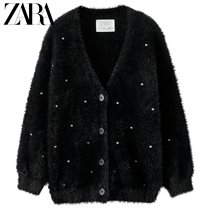 ZARA winter new child clothing artificial leather grass effect knit jacket 5536716800