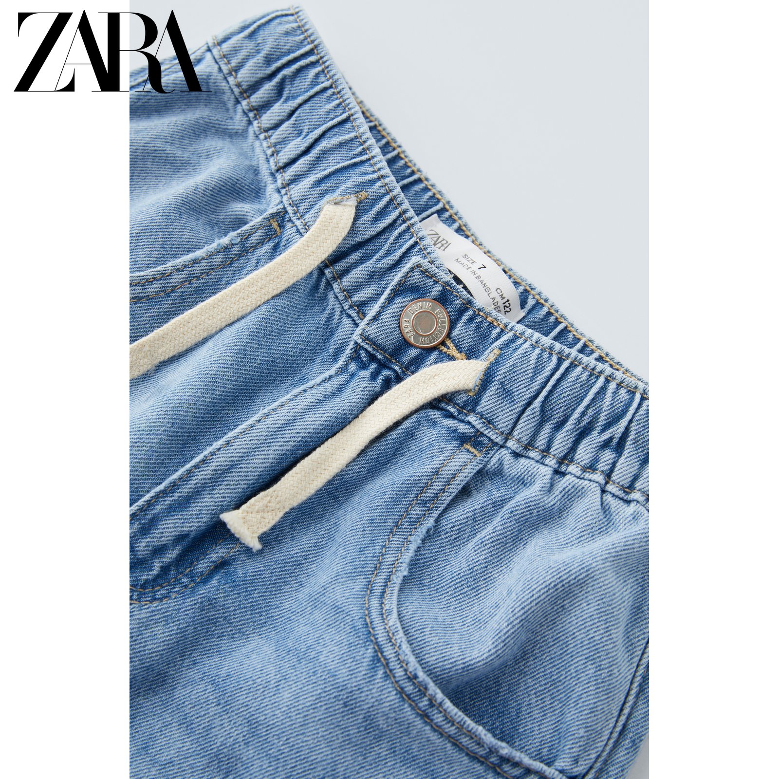 ZARA 24春季新品 童装女童 抽绳休闲阔腿牛仔裤 4441602 400