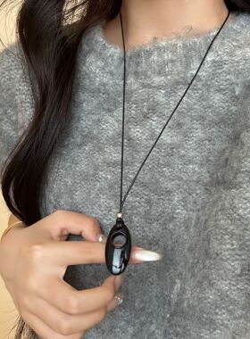 韩国欧尼同款长款项链女轻奢高级感水滴实心小马眼吊坠毛衣链女潮