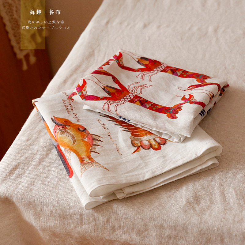 海趣の龙虾薄棉餐垫巾日式麻棉隔热美食餐布装饰背景挂巾烤箱盖布-图1