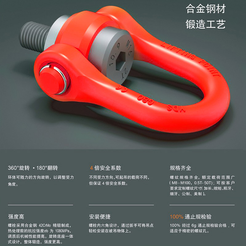YDS万向旋转吊环360度可旋转高强度U型起重模具吊耳螺丝螺栓吊点 - 图0