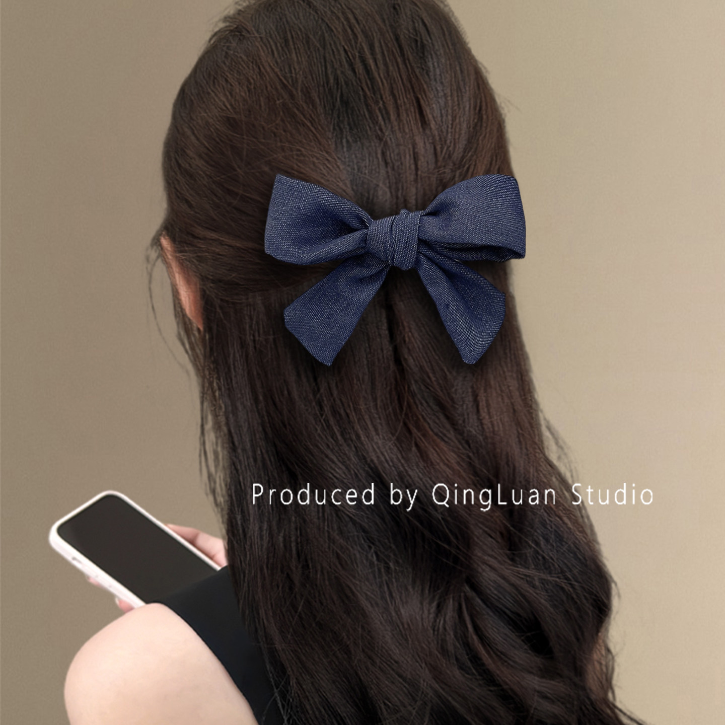 高街时髦感~牛仔蓝蝴蝶结发夹女后脑勺韩系气质ins鸭嘴夹旅行发卡,淘宝优惠券,粉丝福利购,淘宝优惠卷