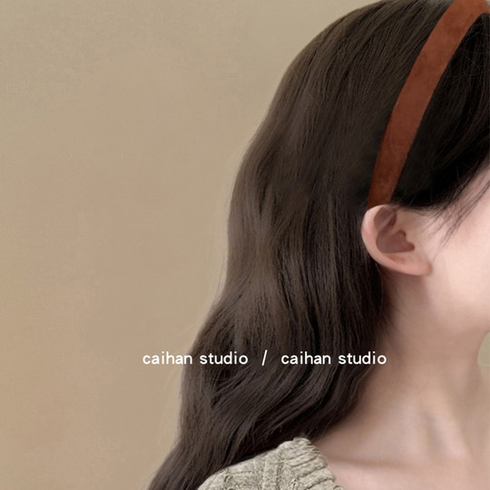 Oily chestnut brown~Velvet thin hairband retro hair binding for women
