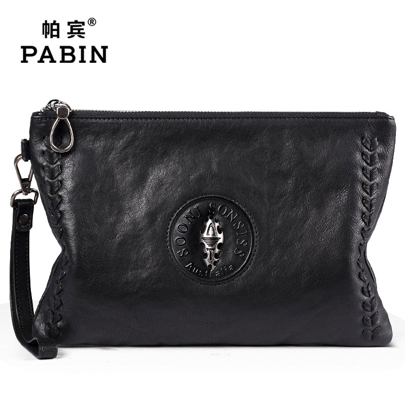 帕宾牛皮新款大容量手拿包潮手拎包 帕宾男士包袋