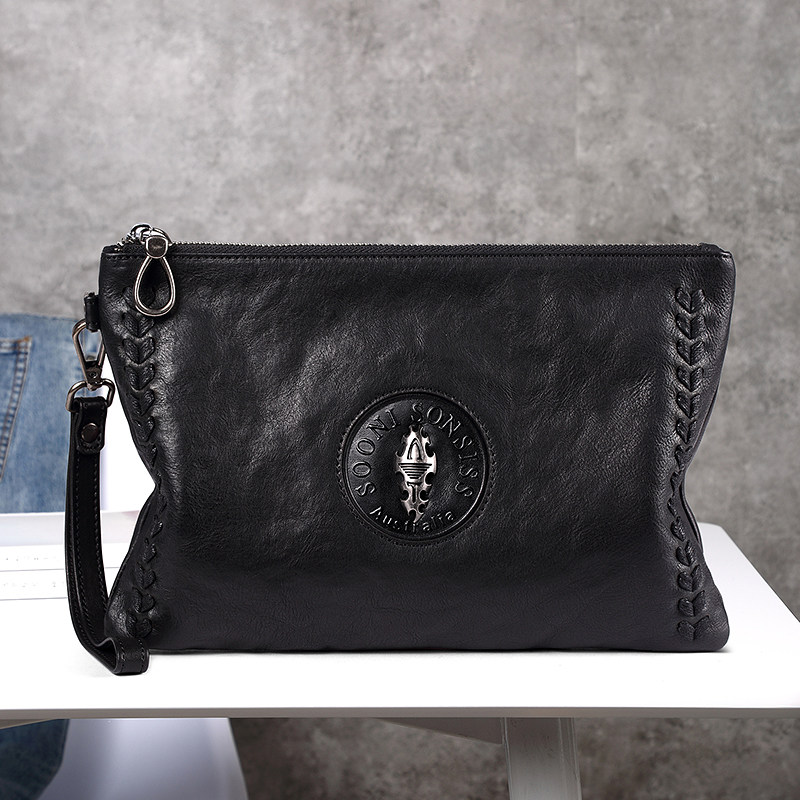 帕宾牛皮新款大容量手拿包潮手拎包 帕宾男士包袋