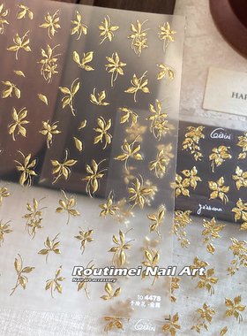 金属手绘花高级百搭美甲贴纸金边白色蝴蝶爆款百搭背胶指甲贴纸