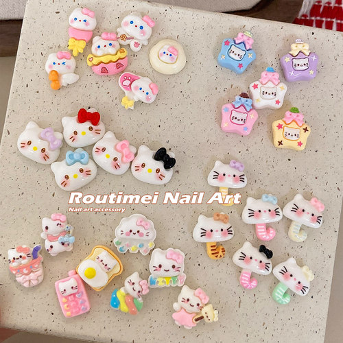 新款树脂卡通指甲配件百搭雨伞猫头蝴蝶结小星星爆款可爱指甲饰品 - 图1