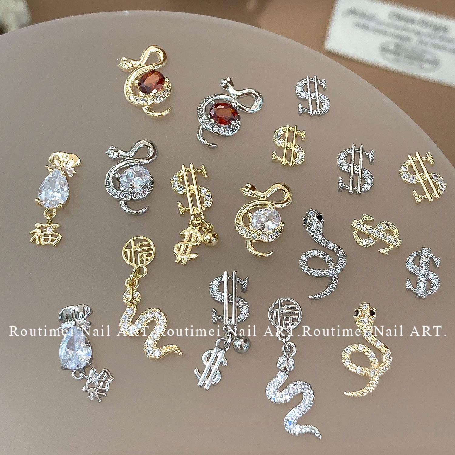 新款美甲锆石蛇形系列饰品爆款骷髅蛇形头钱币吊坠细闪美甲饰品,淘宝优惠券,粉丝福利购,淘宝优惠卷