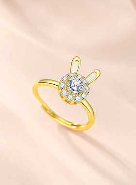 可转动幸运兔项链耳钉戒指套装