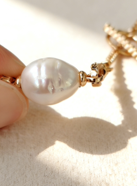 天然淡水珍珠巴洛克古巴链吊坠设计款新年福利清仓