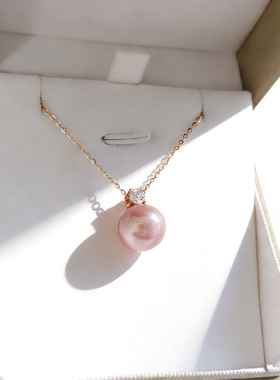 天然淡水珍珠吊坠极光樱花紫中国红戴妃款S925银11-12mm孤品