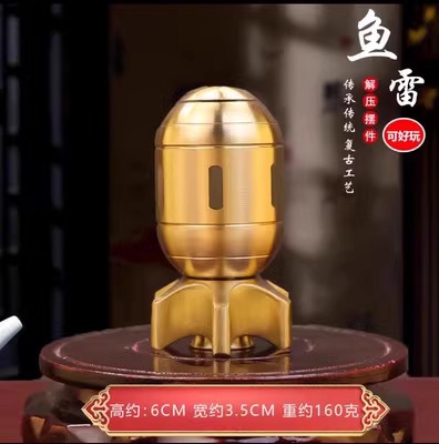 纯黄铜火箭模型摆件可旋转转手把件可拆卸鱼雷陀螺玩具铜大炮金属 - 图2