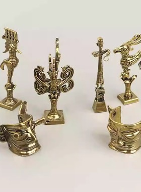 三星堆黄铜立人像纵目面具神鸟摆件创意礼物四川纪念品家居装饰