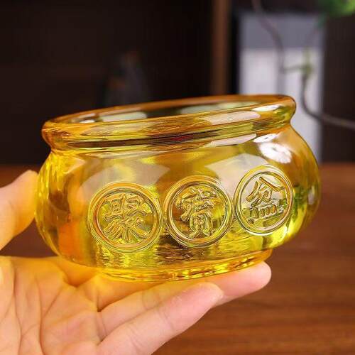 黄水晶聚宝盆摆件琉璃元宝聚宝盆家居装饰品开业礼品摆设 - 图0
