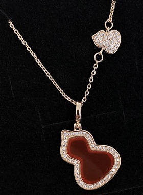 玫瑰金红色葫芦吊坠项链女款镶钻轻奢小众高级感锁骨链配饰品女