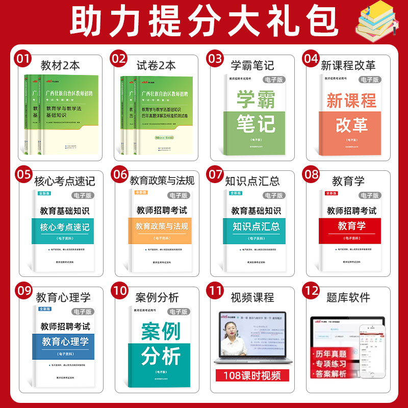 中公2024年广西教师招聘两学教育学与教学法公共基础知识教材历年真题试卷广西教师招聘考试专用教师考编公招特岗教师用书中小学 - 图0