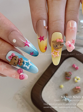 NEKONK黑皮Kitty猫卡通美甲饰品