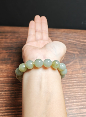 和田玉且末糖青白玉12mm转运手链