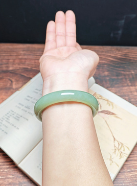 和田玉青白玉手镯57mm保真国风