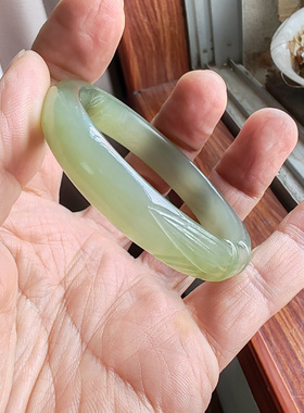 和田玉青白玉竹节53+手镯送证书